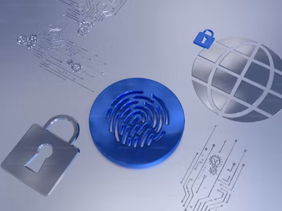 a blue pad with fingerprint on it next to a padlock